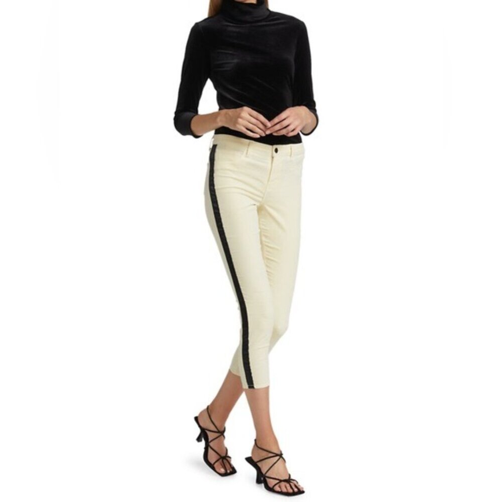 L’AGENCE Margot Skinny High Rise Light Yellow Racing Stripe Jeans Pants Size 27‎
